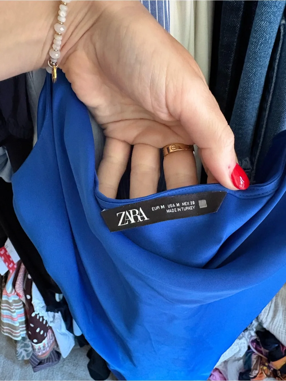 Zara Blue Satin Cowl Neck Bodysuit